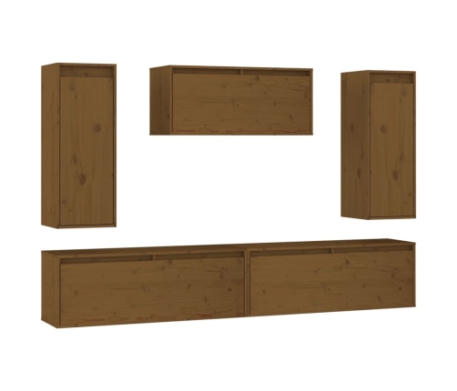 vidaXL Muebles para TV 5 piezas madera maciza de pino marrón miel