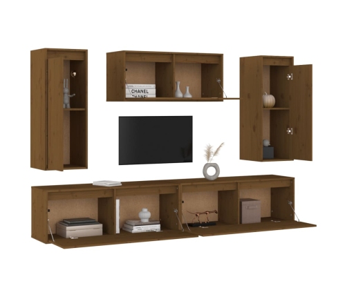 vidaXL Muebles para TV 5 piezas madera maciza de pino marrón miel