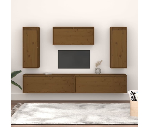 vidaXL Muebles para TV 5 piezas madera maciza de pino marrón miel