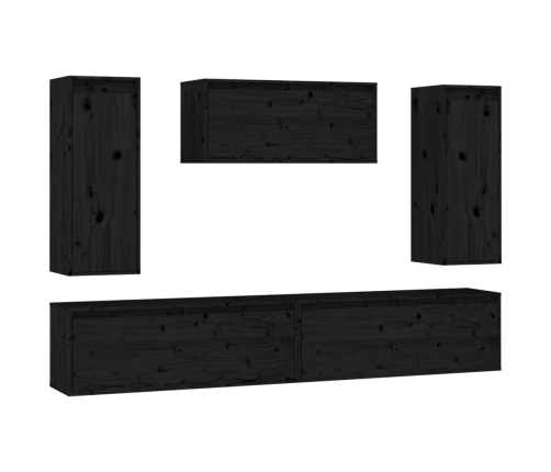 Muebles para TV 5 piezas madera maciza de pino negro