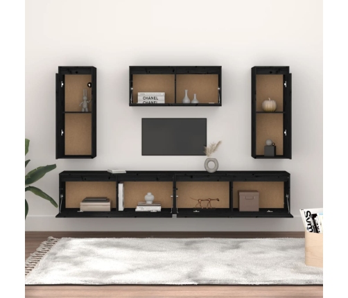 Muebles para TV 5 piezas madera maciza de pino negro