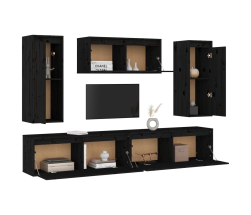 Muebles para TV 5 piezas madera maciza de pino negro