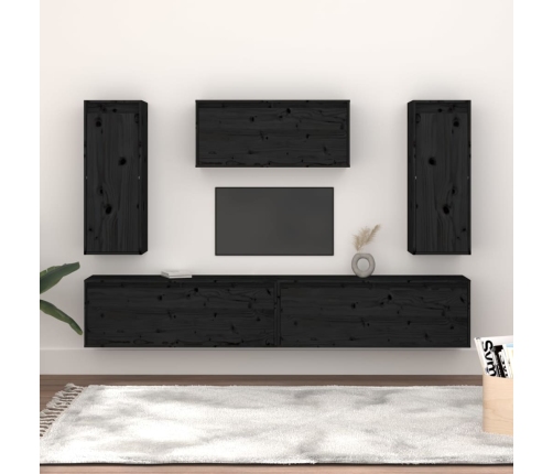 Muebles para TV 5 piezas madera maciza de pino negro