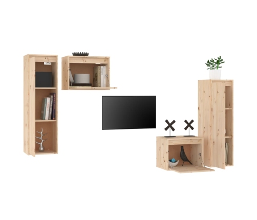 Muebles para TV 4 piezas madera maciza de pino