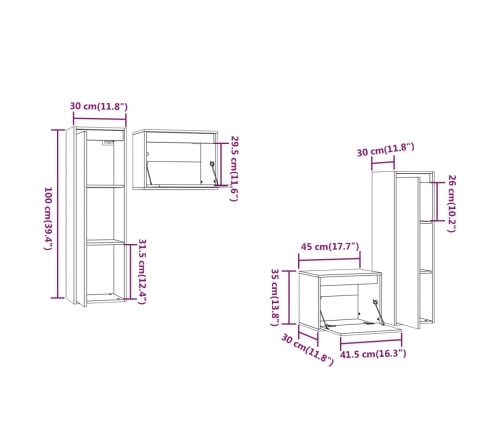 Muebles para TV 4 piezas madera maciza de pino