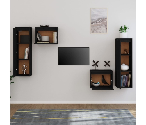 Muebles para TV 4 piezas madera maciza de pino negro