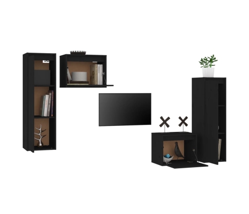 Muebles para TV 4 piezas madera maciza de pino negro