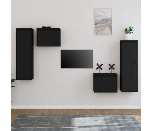 Muebles para TV 4 piezas madera maciza de pino negro