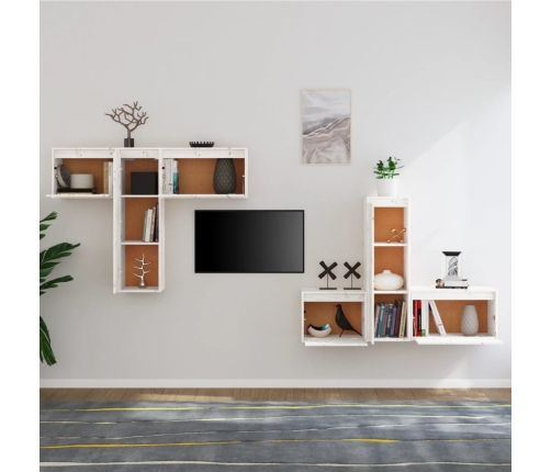 Muebles para TV 6 piezas madera maciza de pino blanco