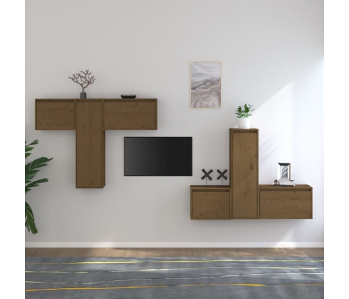 Muebles para TV 6 piezas madera maciza de pino marrón miel