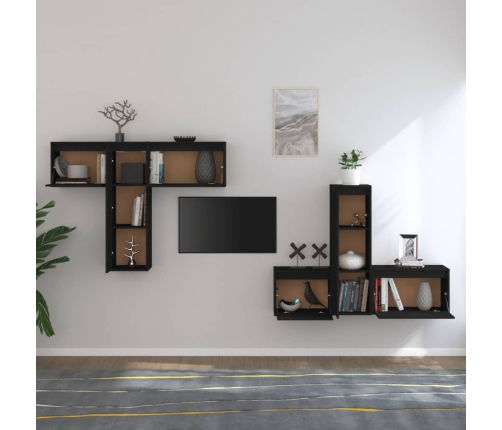 Muebles para TV 6 piezas madera maciza de pino negro