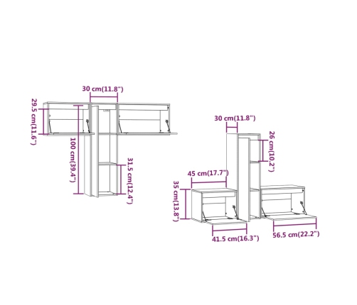 Muebles para TV 6 piezas madera maciza de pino negro