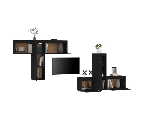 Muebles para TV 6 piezas madera maciza de pino negro