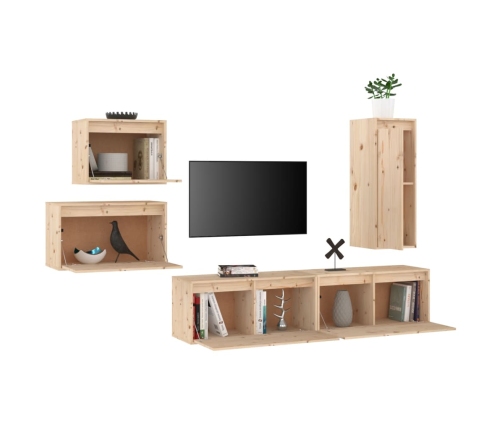 Muebles para TV 5 piezas madera maciza de pino