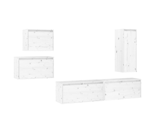 Muebles para TV 5 piezas madera maciza de pino blanco