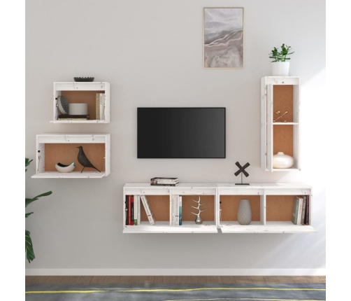 Muebles para TV 5 piezas madera maciza de pino blanco