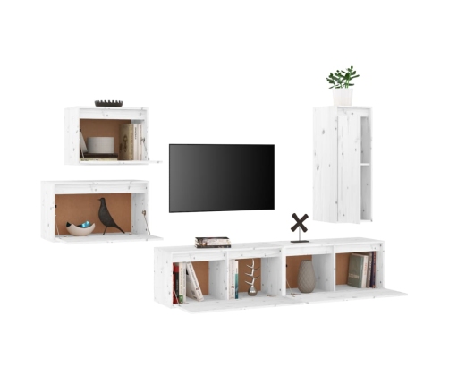 Muebles para TV 5 piezas madera maciza de pino blanco