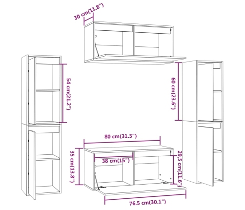 vidaXL Muebles para TV 6 piezas madera maciza de pino