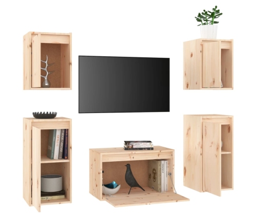 Muebles para TV 5 piezas madera maciza de pino