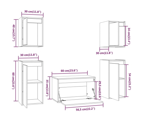 Muebles para TV 5 piezas madera maciza de pino