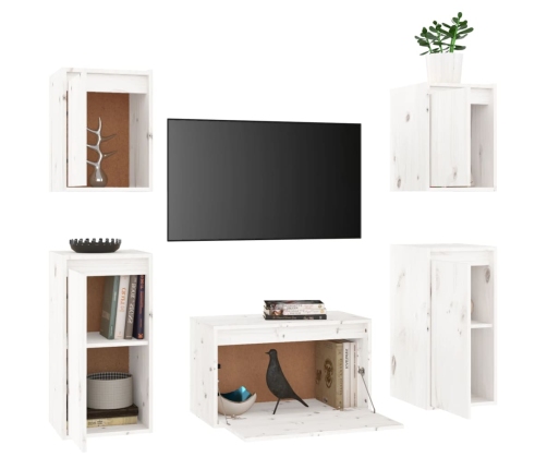 Muebles para TV 5 piezas madera maciza de pino blanco