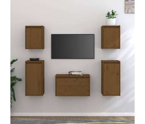 Muebles para TV 5 piezas madera maciza de pino marrón miel