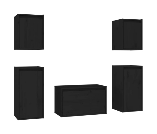 Muebles para TV 5 piezas madera maciza de pino negro