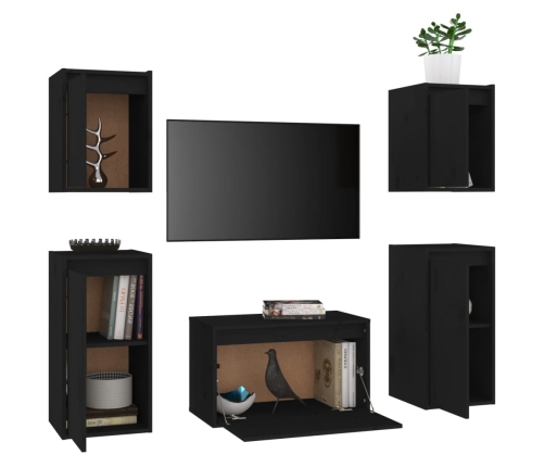 Muebles para TV 5 piezas madera maciza de pino negro