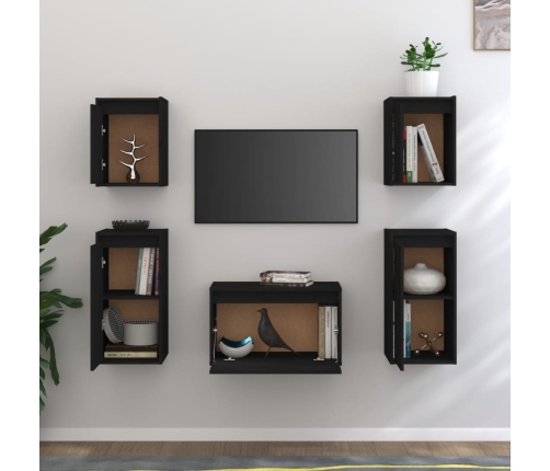 Muebles para TV 5 piezas madera maciza de pino negro