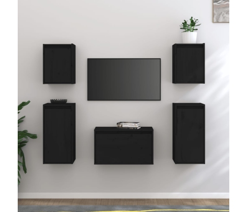 Muebles para TV 5 piezas madera maciza de pino negro