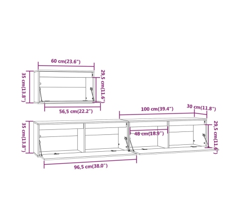 Muebles para TV 3 piezas madera maciza de pino