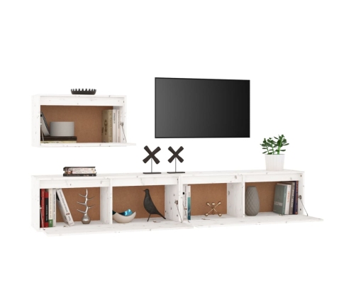 Muebles para TV 3 piezas madera maciza de pino blanco