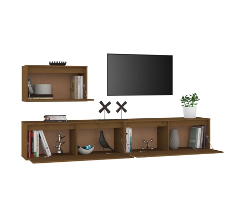 Muebles para TV 3 piezas madera maciza de pino marrón miel