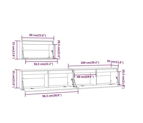 Muebles para TV 3 piezas madera maciza de pino marrón miel