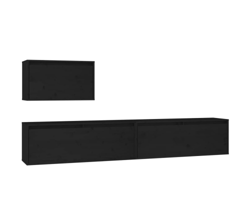 vidaXL Muebles para TV 3 piezas madera maciza de pino negro