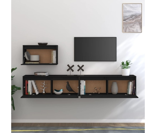 vidaXL Muebles para TV 3 piezas madera maciza de pino negro