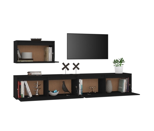 vidaXL Muebles para TV 3 piezas madera maciza de pino negro