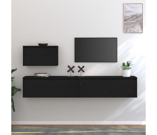 vidaXL Muebles para TV 3 piezas madera maciza de pino negro