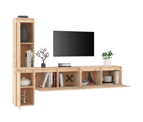 Muebles para TV 4 piezas madera maciza de pino