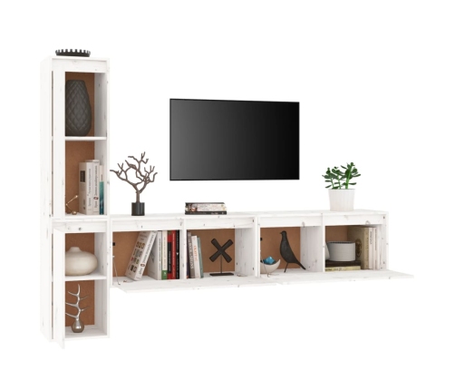 Muebles para TV 4 piezas madera maciza de pino blanco