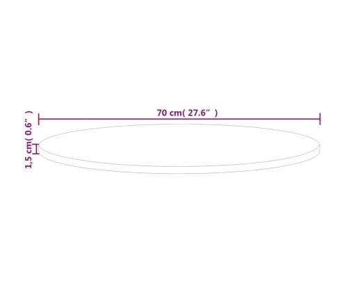 Superficie de mesa redonda madera de roble sin tratar Ø70x1,5cm