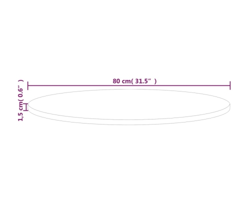Superficie de mesa redonda madera de roble sin tratar Ø80x1,5cm