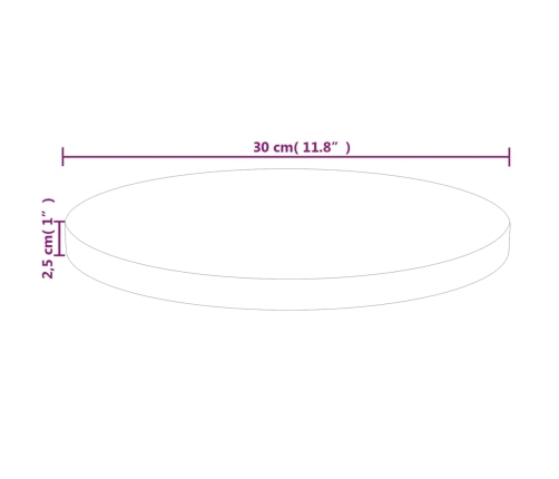 Superficie de mesa redonda madera de roble sin tratar Ø30x2,5cm