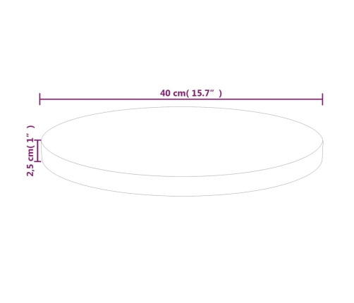 Superficie de mesa redonda madera de roble sin tratar Ø40x2,5cm