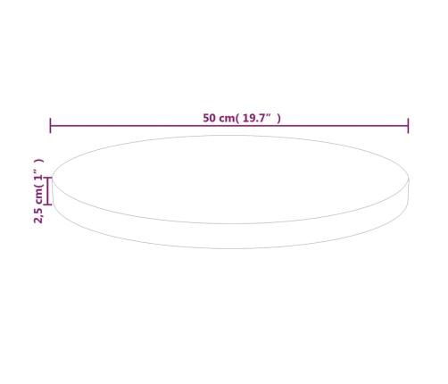 Superficie de mesa redonda madera de roble sin tratar Ø50x2,5cm