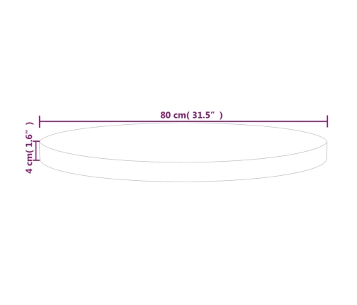 Superficie de mesa redonda madera de roble sin tratar Ø80x4 cm