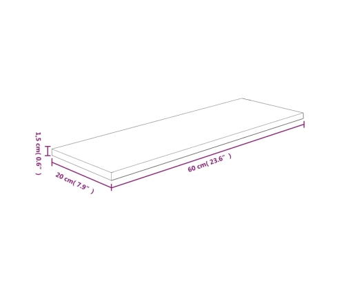 Tabla de estantería madera maciza roble sin tratar 60x20x1,5 cm