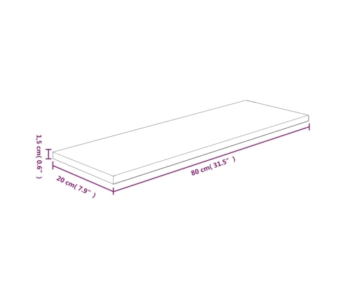 Tabla de estantería madera maciza roble sin tratar 80x20x1,5 cm