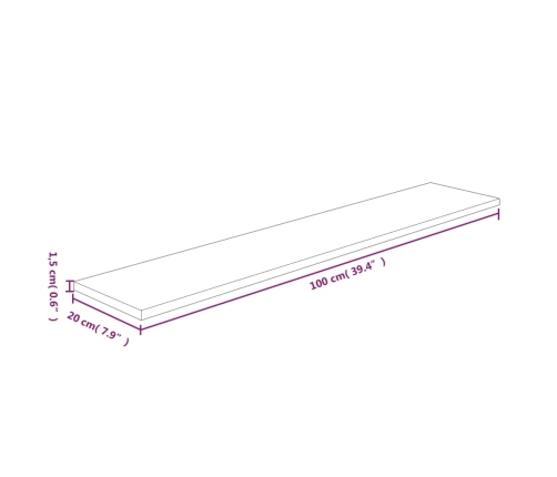 Tabla de estantería madera maciza roble sin tratar 100x20x1,5cm