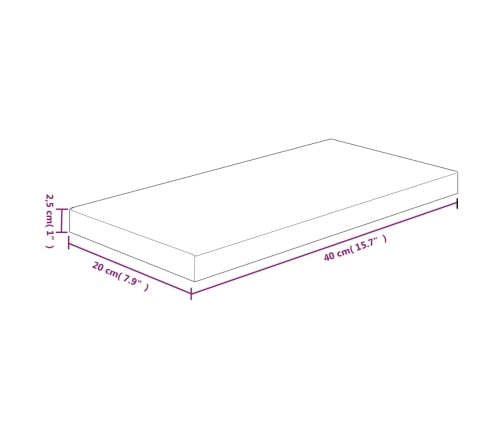 Tabla de estantería madera maciza roble sin tratar 40x20x2,5 cm